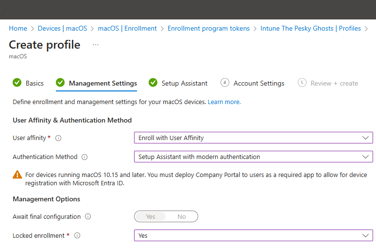 Configuring enrollment profile management settings for ADE